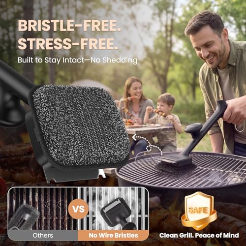 ThermoMaven Black 3-Pack Bristle-Free BBQ Grill Brush with Steam Cleaner & Replaceable Heads