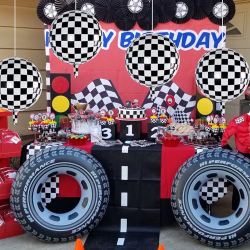 TONIFUL 8Pcs Large Checkered 4D Giant Round Foil Balloon 22inch Big Mirror Metallic Mylar Sephere Balloons for Christmas New Year Birthday Party Graduation Wedding Baby Shower Decoration Supplies