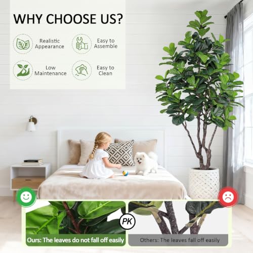 8FT Faux Fiddle Leaf Fig Tree - Realistic Artificial Indoor Plant, JOZHENJU