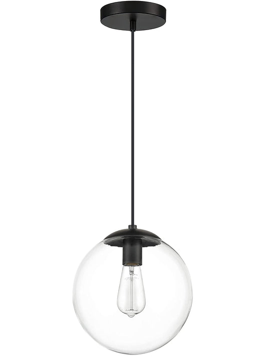 KoKo&Yukina 8 inch Globe Pendant Lighting for Kitchen Island Mid Century Modern Hanging Light Fixture with Clear Globe Glass Black Industrial Hanging Ceiling Lights for Bathroom Entryway (Bulb Incl.)