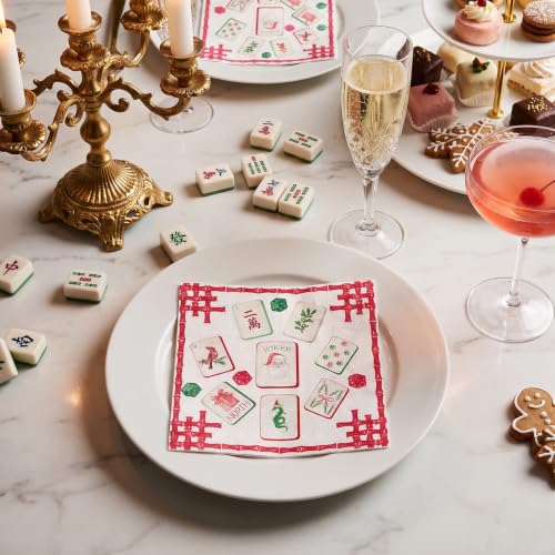 RUSPEPA 25Pcs Christmas Mahjong Paper Napkins - Tiles & Dice Design, 5x5in, Disposable Cocktail Napkins (Variation: Mahjong Tiles and Dice)