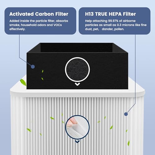 2 Pack Blue Pure 211+ Air Filter Replacement for 211+ & Auto Purifiers, H13 True & Activated Carbon