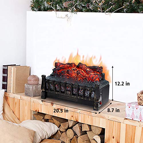 LifePlus 21 Inch Electric Fireplace Log Set with Remote, 8H Timer, Realistic Flame – Antique Bronze