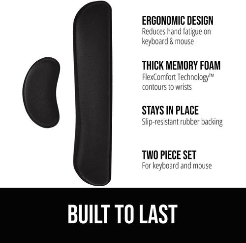 GORILLA GRIP Memory Foam Wrist Rest - Ergonomic Keyboard & Mouse Support Pad Set, Black