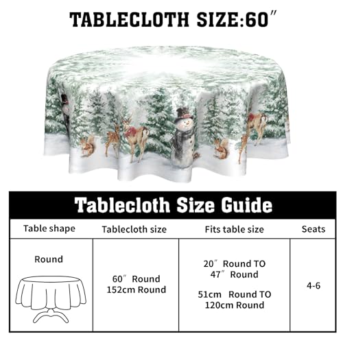 Winter Snowman 70in Round Christmas Tablecloth - Wipeable Polyester Cover for Kitchen & Dining