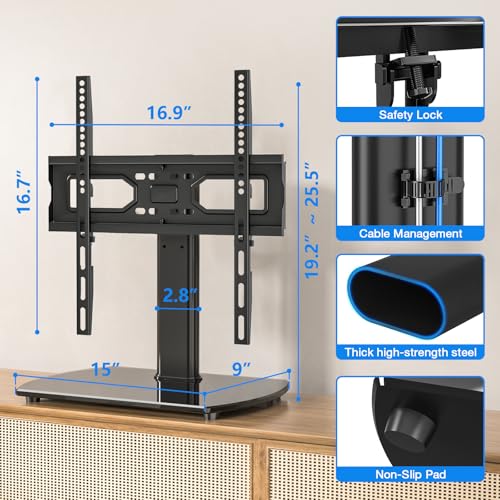 Rfiver Universal Swivel TV Stand for 27-60 Inch TVs, Adjustable Height & Strong Steel Construction
