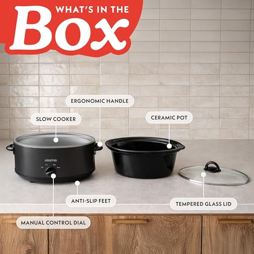 Gourmia 6 Quart Slow Cooker - Manual Controls, Removable Ceramic Pot, Black