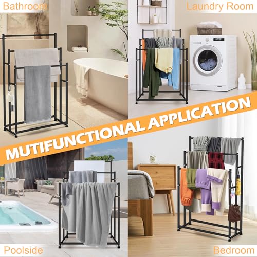 Black 47.6 Inch Tall Freestanding Towel Rack with 3 Tiers for Bathroom & Pool Area