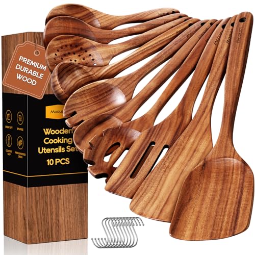 10PCS Wooden Cooking Utensil Set - Teak Wood Kitchen Tools
