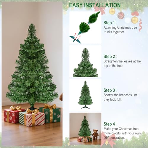 OULONGER 3ft Premium Artificial Mini Christmas Tree, Tabletop Green with Foldable Base, 160 Tips