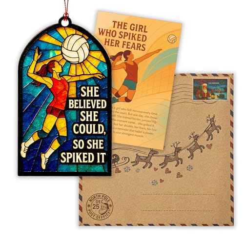 Volleyball Ornament ? Volleyball Gifts | Volleyball Gifts for Teen Girl + Volleyballs Gift for Team ? Suncatcher Effect Stained Glass Window Hanging ? Car Hanging Decoration