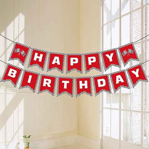Red Race Car Party Banners - Happy Birthday Banners Checkered Garlands Banners- Racing Car Birthday Decorations Party Supplies