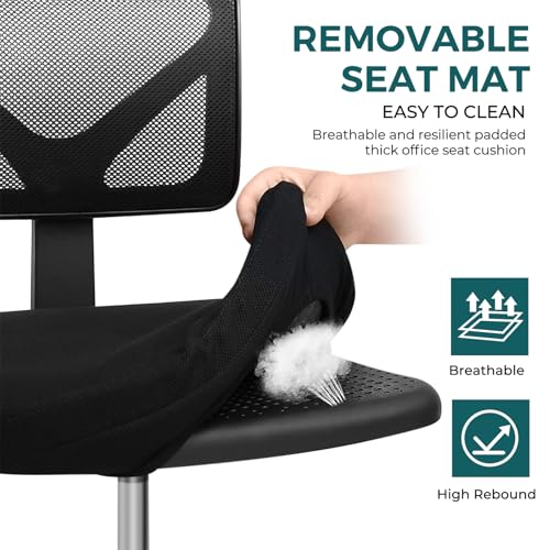 Black Armless Small Office Desk Chair - Ergonomic Mesh Seat, 1 Pack