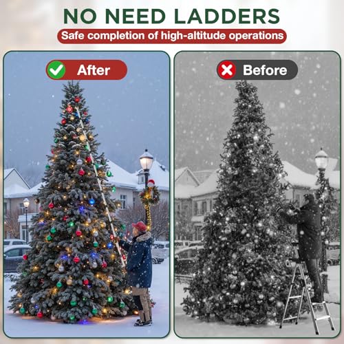 Nigelia 15ft Christmas Light Hanging Pole with Utility Hook - Adjustable Extension for Outdoor String Lights
