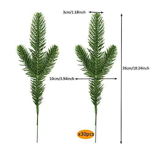 XIPEGPA 30PCS 10.24 x 3.94 Inches Artificial Pine Branches Green Leaves Needle Garland Green Plants Pine Needles for Garland Wreath Christmas Embellishing and Home Garden Decoration