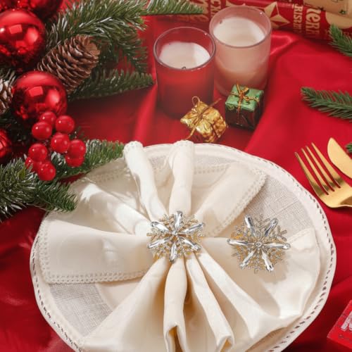 Remerry 36 Pcs Christmas Snowflake Napkin Rings Gold Rhinestone Holders - 4.3 cm