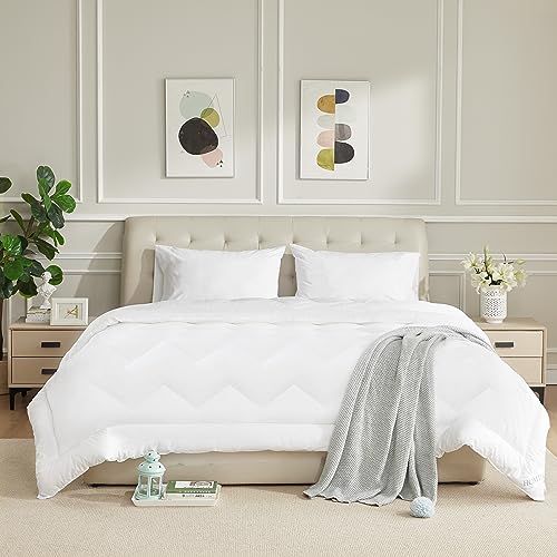 Queen Size White Cotton Duvet Insert - All-Season Down Alternative Comforter