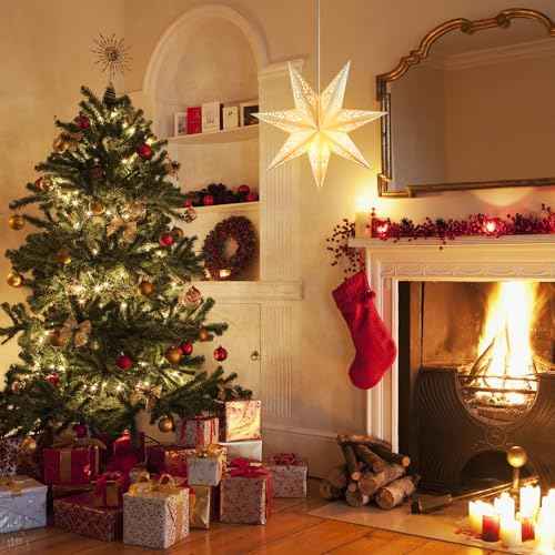 IMIKEYA Christmas Star Paper Lantern: 45cm Star Lamp Shade Paper Lantern Lamp Decorations Hollow out Hanging Lamp Shade for Christmas Wedding New Year Party Decorations (White)