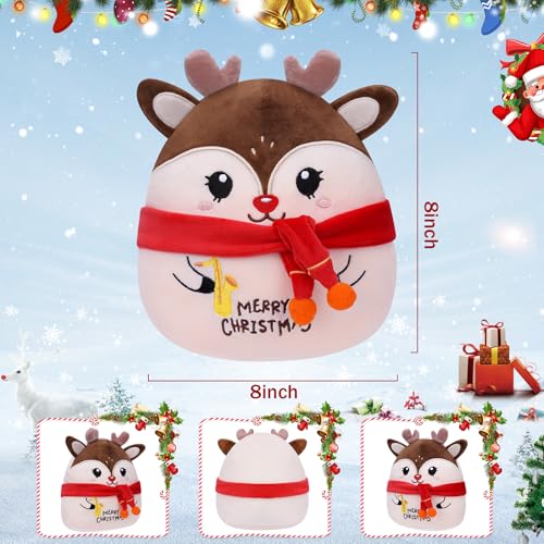 Merry Christmas Elk Plush Toy - Deer Stuffed Decor with Saxophone, Festive Embroidery, Holiday Surprise Gift and Cuddly Elk Pillow for Kids, 8 Inch