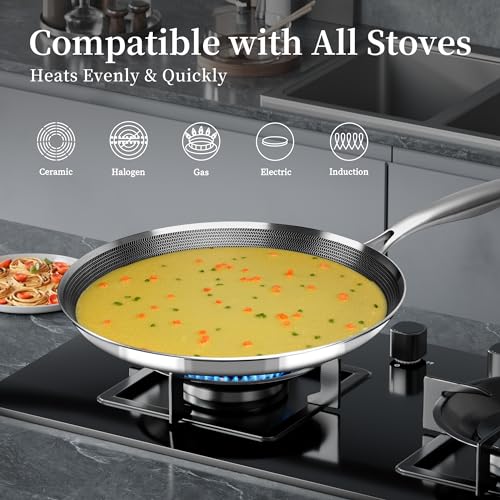 Innerwell 12 Inch Stainless Steel Nonstick Crepe Pan - Multi-Use Skillet