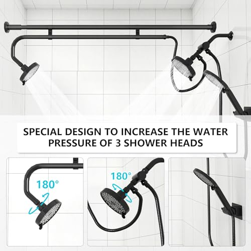 MLLNFUE Black Tandem Dual Shower Head Set with Handheld, High Pressure, Adjustable Spray