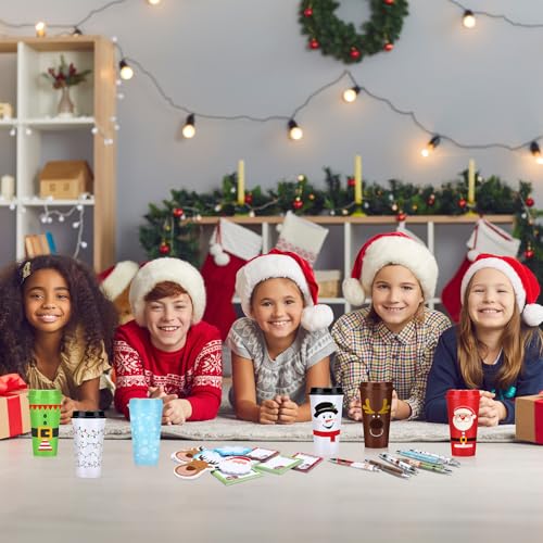 Skylety 72 Pack Christmas Coffee Cups with Lids, Holiday Gift Set, 16oz Plastic Mugs for Coworkers