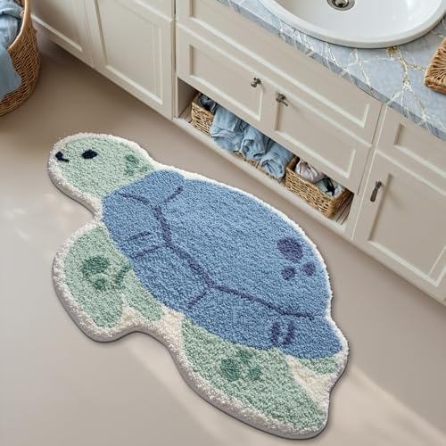 Blue Sea Turtle Animal Bathroom Rug 24x40 Inches - Non Slip & Absorbent