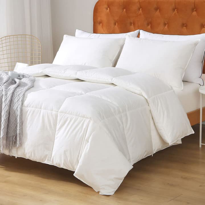 White Twin Medium-Weight Down Comforter - All-Season Organic Duvet Insert