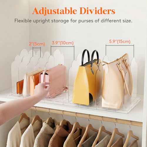 Purse Organizer for Closet - Clear Handbag Shelf Dividers, 9.7" Tall, Includes 2 Bases & 8 Dividers - Suitable for Handbags & Totes (Variation 2 / 9.7"H)