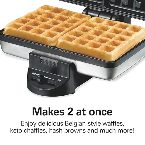 Belgian Waffle Maker with Shade Control - Makes 2 Waffles at Once - Compact & Easy to Store