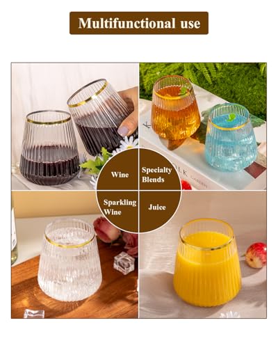 Clear & Gold 36 Pack 12oz Stemless Plastic Wine Glasses - Ribbed, BPA-Free Disposable