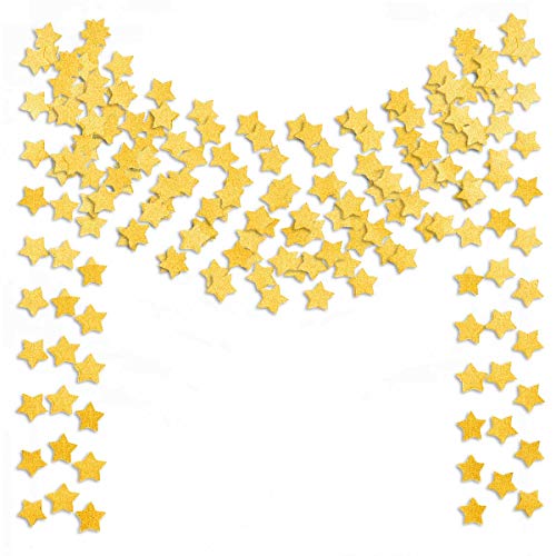 6 Pcs Gold Glitter Star Paper Garland Twinkle Bunting Banner Hanging Decorations for Christmas Birthday Party Golden Sparkling Stars for Bridal Showers Wedding Baby Shower Holiday Supplies (50 Feet)