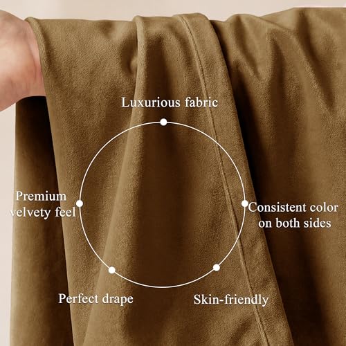 Gold Brown Velvet Curtains for Living Room - 52x96 Inches, Pack of 2, Boho Style