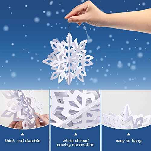 JOHOUSE 12PCS 3D Paper Snowflake Garland - White Hanging Snowflake Ornaments for Winter Christmas Home Decorations