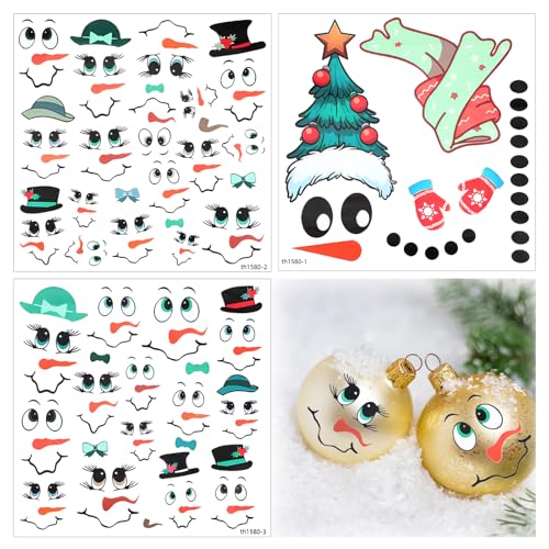 193Pcs Snowman Face Stickers for Crafts Cute Vinyl Snowman Face Decals Christmas Window Sticker Winter Wall Decals for Christmas Glass Water Bottles Cup Window Wall Ornaments Party Decorations