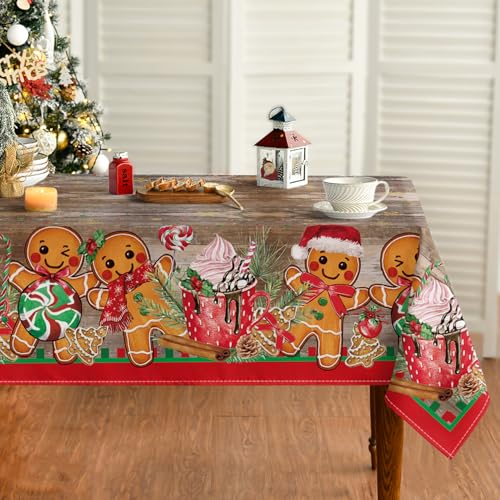 Horaldaily Christmas Tablecloth 60 x 84 Inch Rectangular Wood Pattern Home Decor