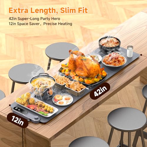 FEPPO Food Warming Mat - Grey, Extra-Long 42x12 Inches, Rapid Heating