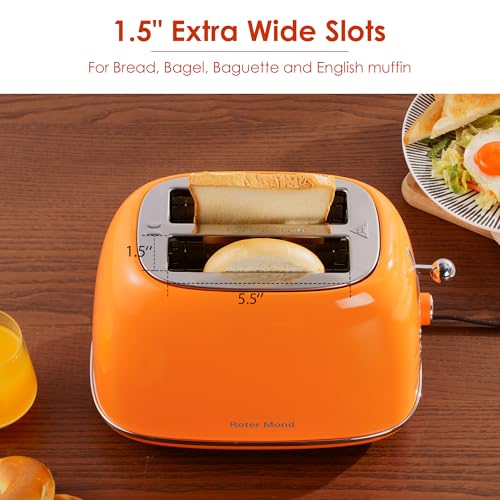 Roter Mond Orange 2-Slice Stainless Steel Toaster with Bagel, Defrost & Cancel Functions