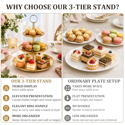 Gold 3-Tier Cake Stand Set - Stainless Steel Dessert Display Tower for Parties