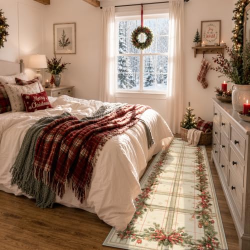 Lahome Beige 2' x 8' Christmas Hallway Runner - Farmhouse Holiday Rug