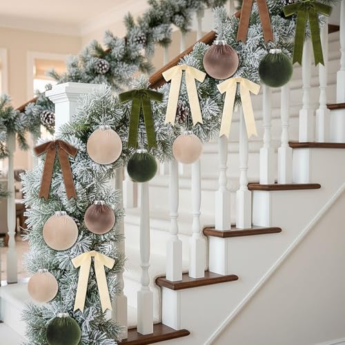Riceshoot 44 Pcs Velvet Christmas Ornaments Set with 20 Balls & 24 Bows - Multicolor (Green, Brown, Neutral)