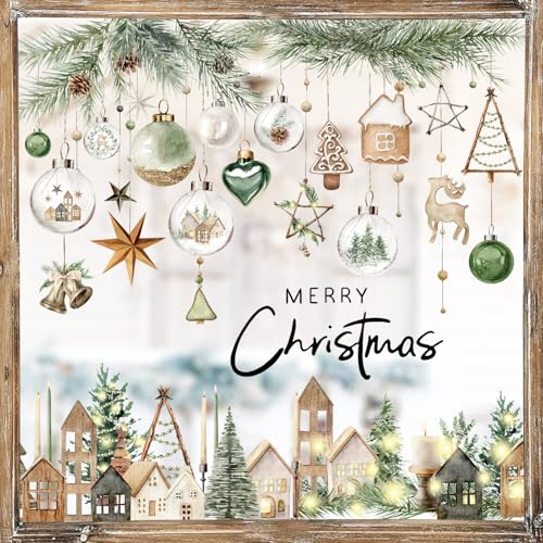 Whaline Christmas Window Clings Set – Festive Farmhouse & Ball Decals for Home & Holiday Decor