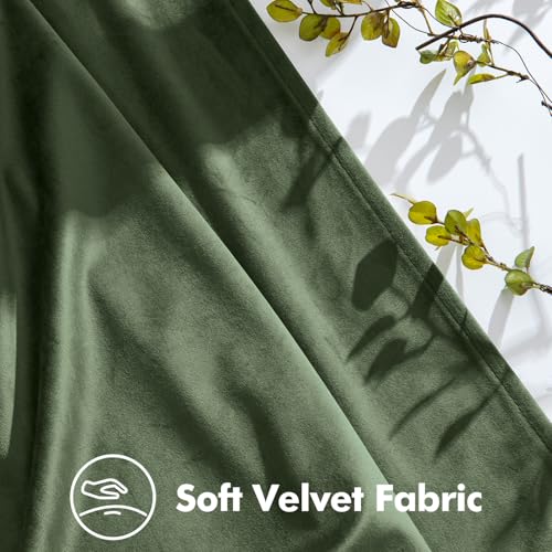 40x96 Inch Velvet Blackout Curtain Panels - Olive Green, Pack of 2