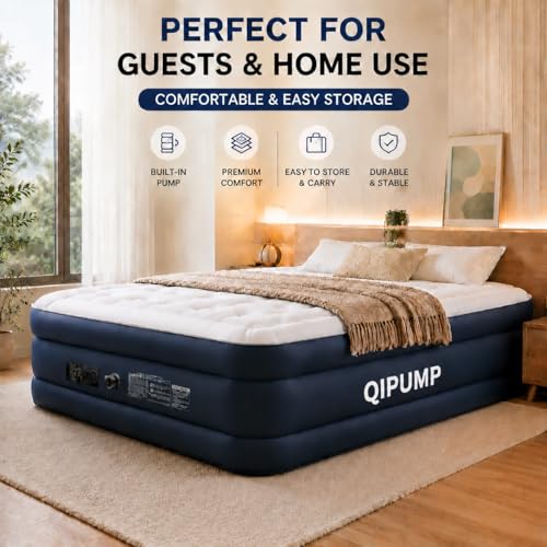Queen Air Mattress with Built-in Pump - 19 Inch Hotel Height, 800 lbs Capacity