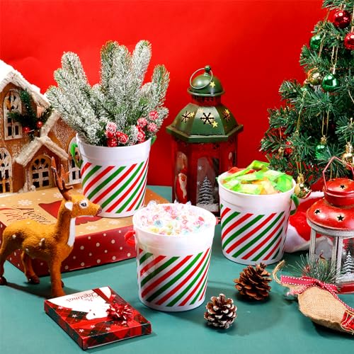 Sliner 16 Pcs Christmas Plastic Buckets with Red/Green Handles – Gift & Party Ice Buckets (16 Count)