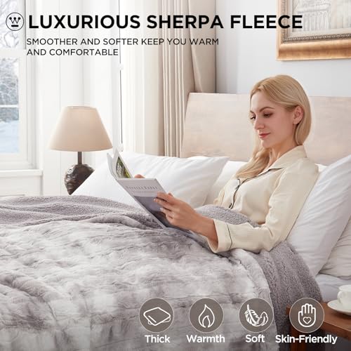 Westinghouse Queen Size Heated Faux Fur Blanket Light Grey - 10 Temp Levels
