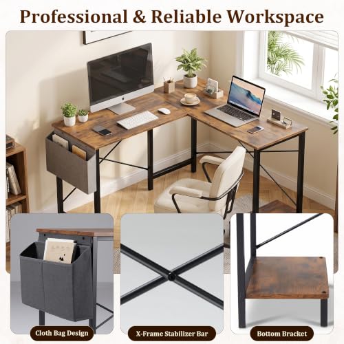 50 Inch L-Shaped Computer Desk for Small Spaces - Home Office Brown