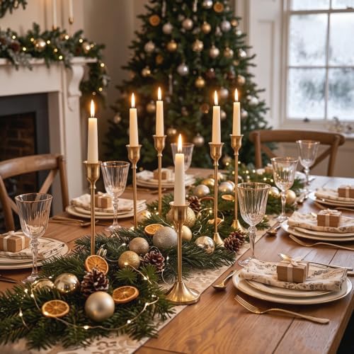 FrutPunch 6-Piece Brass Gold Taper Candle Holders Set (2x each of 6.3, 7.5, 8.8 in) – Vintage? Modern Wrought Metal