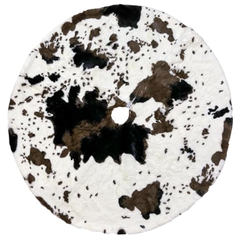 DegGod 24-Inch Cow Print Christmas Tree Skirt - Faux Fur Western Cowhide Ready for Xmas
