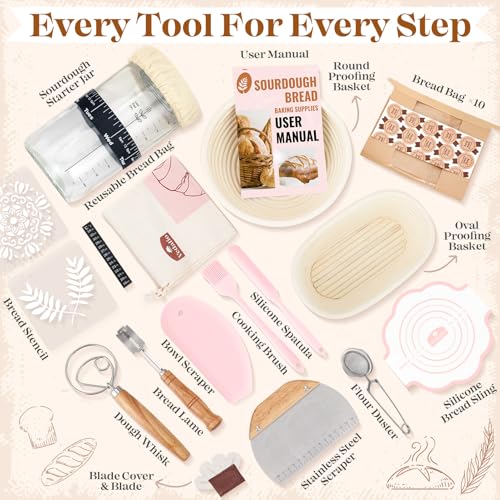 Sourdough Starter Kit with Proofing Baskets & Baking Tools - Complete Set